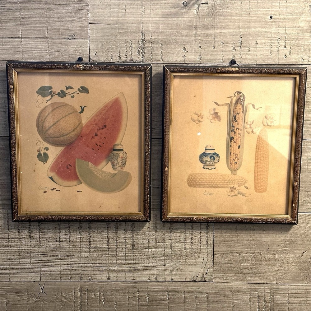 Vintage Farmhouse 1950s Mid Century Prints Morton's Salt Rustic Set Of 2 Signed